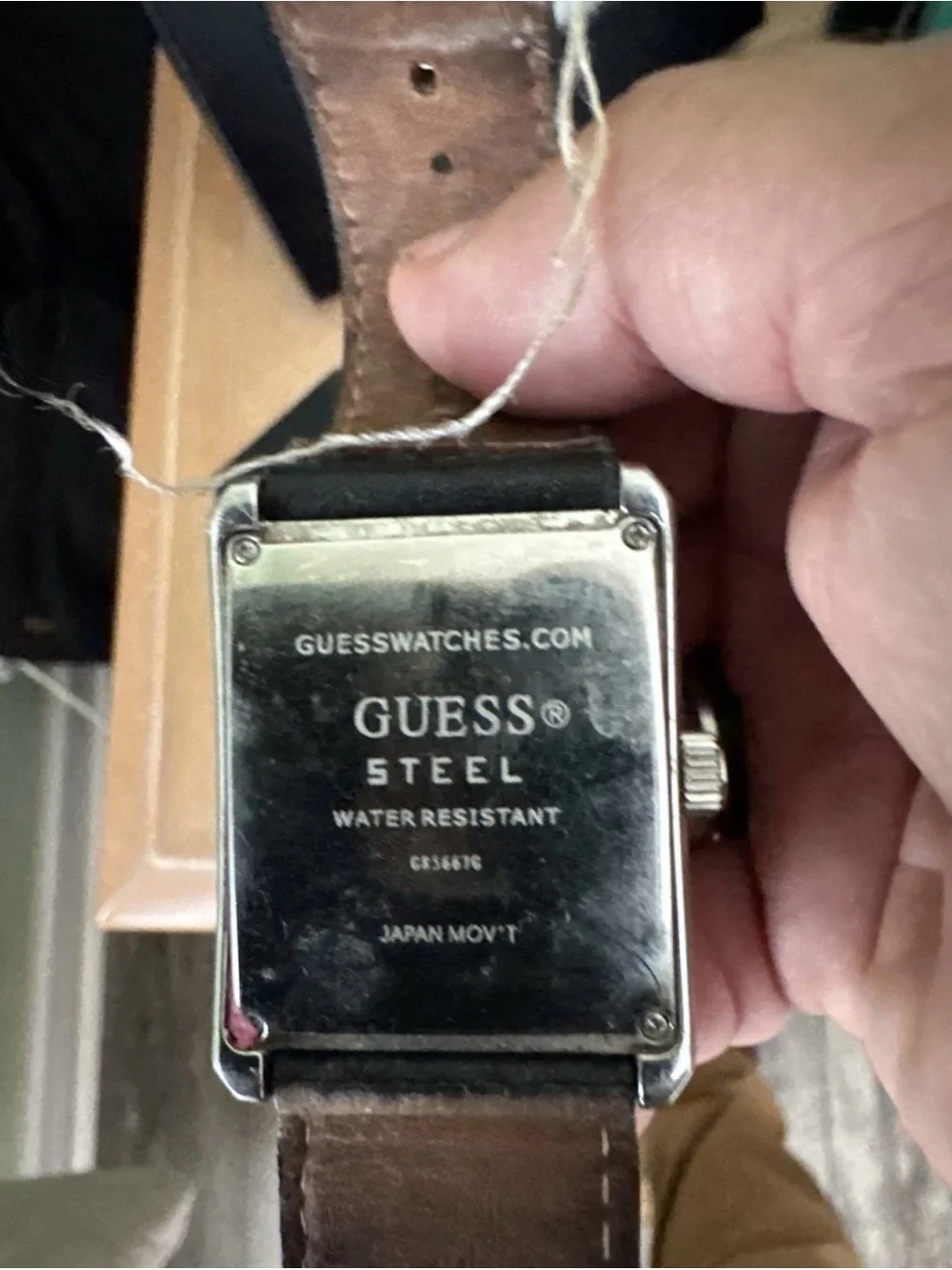 Guess Silver-Tone Square Chronograph Watch with Black Strap